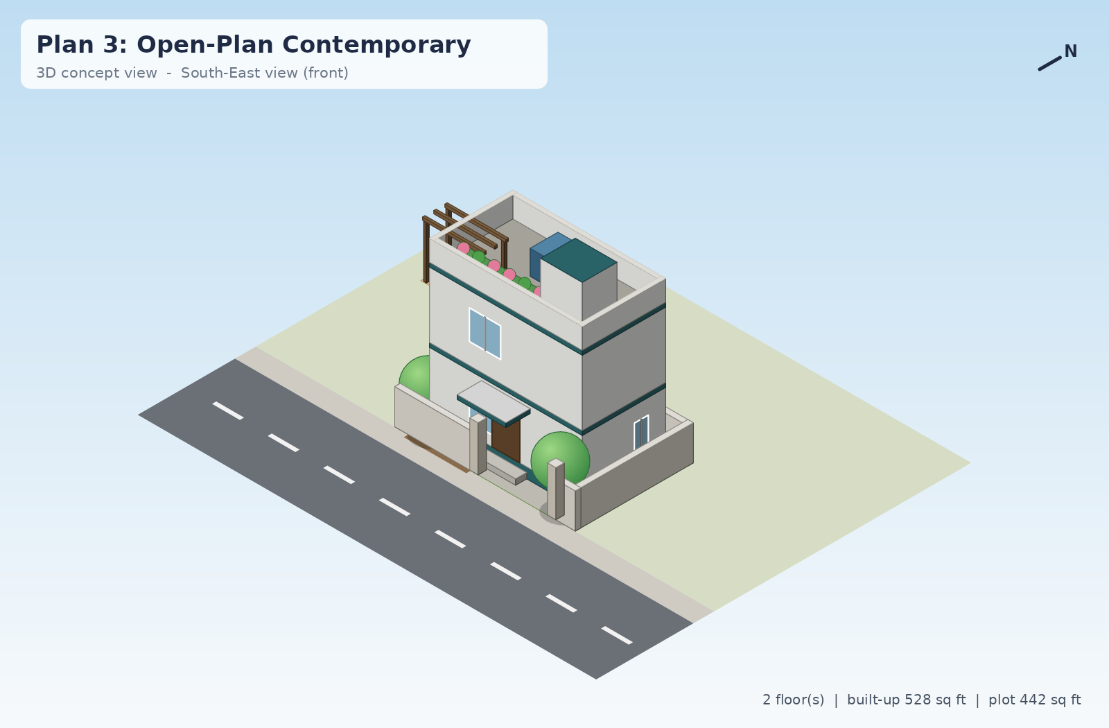 3D view of Open-Plan Contemporary